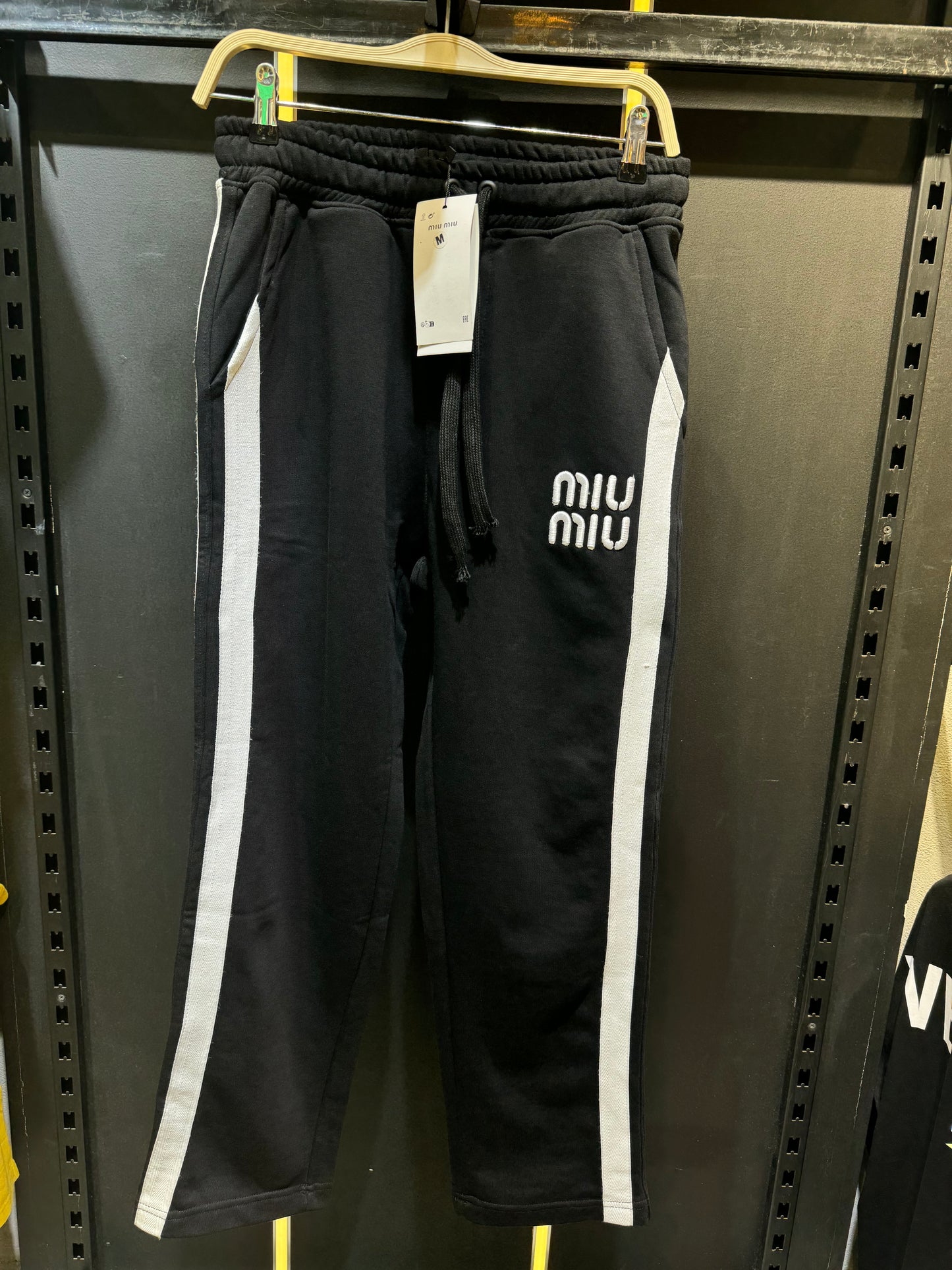 MIU MIU Men’s Wide-Leg Track Pants with White Side Stripes