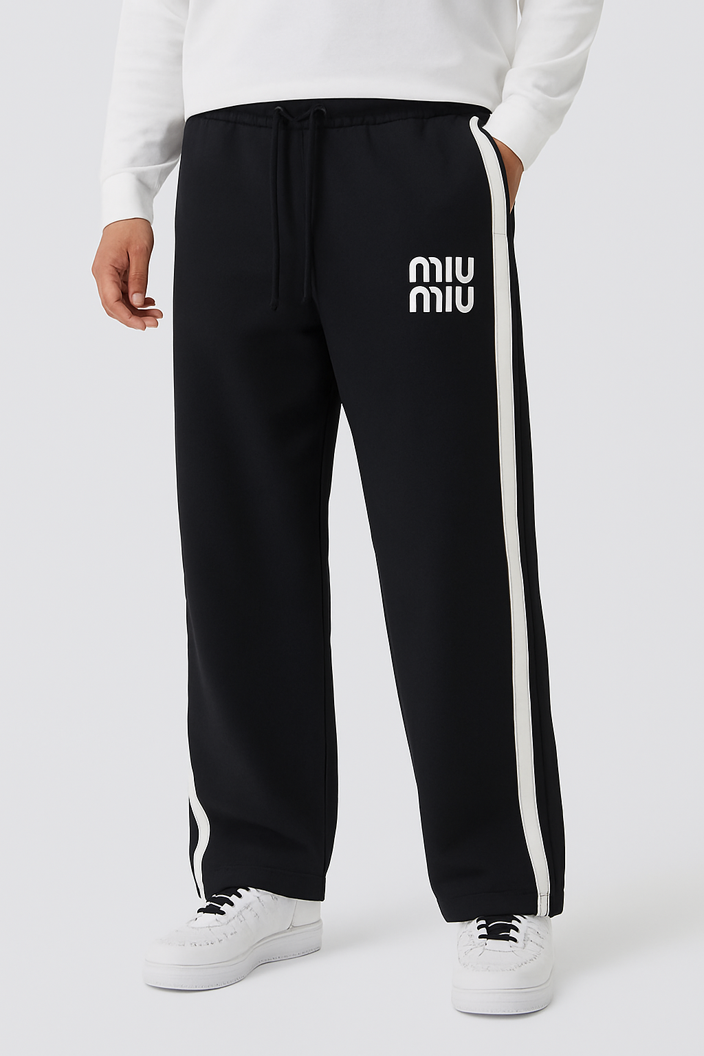 MIU MIU Men’s Wide-Leg Track Pants with White Side Stripes