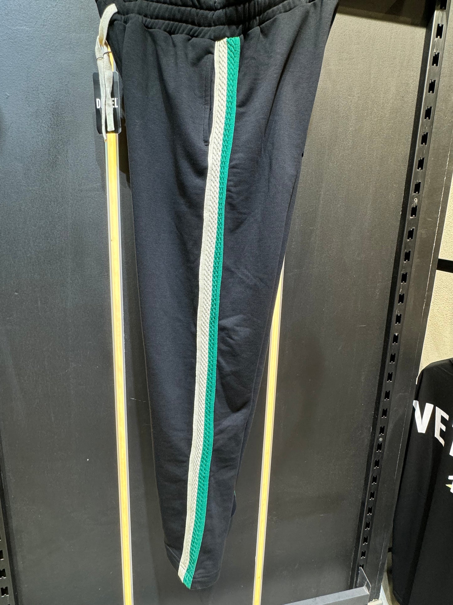 Men’s Wide-Leg Track Pants with Green & White Side Stripes