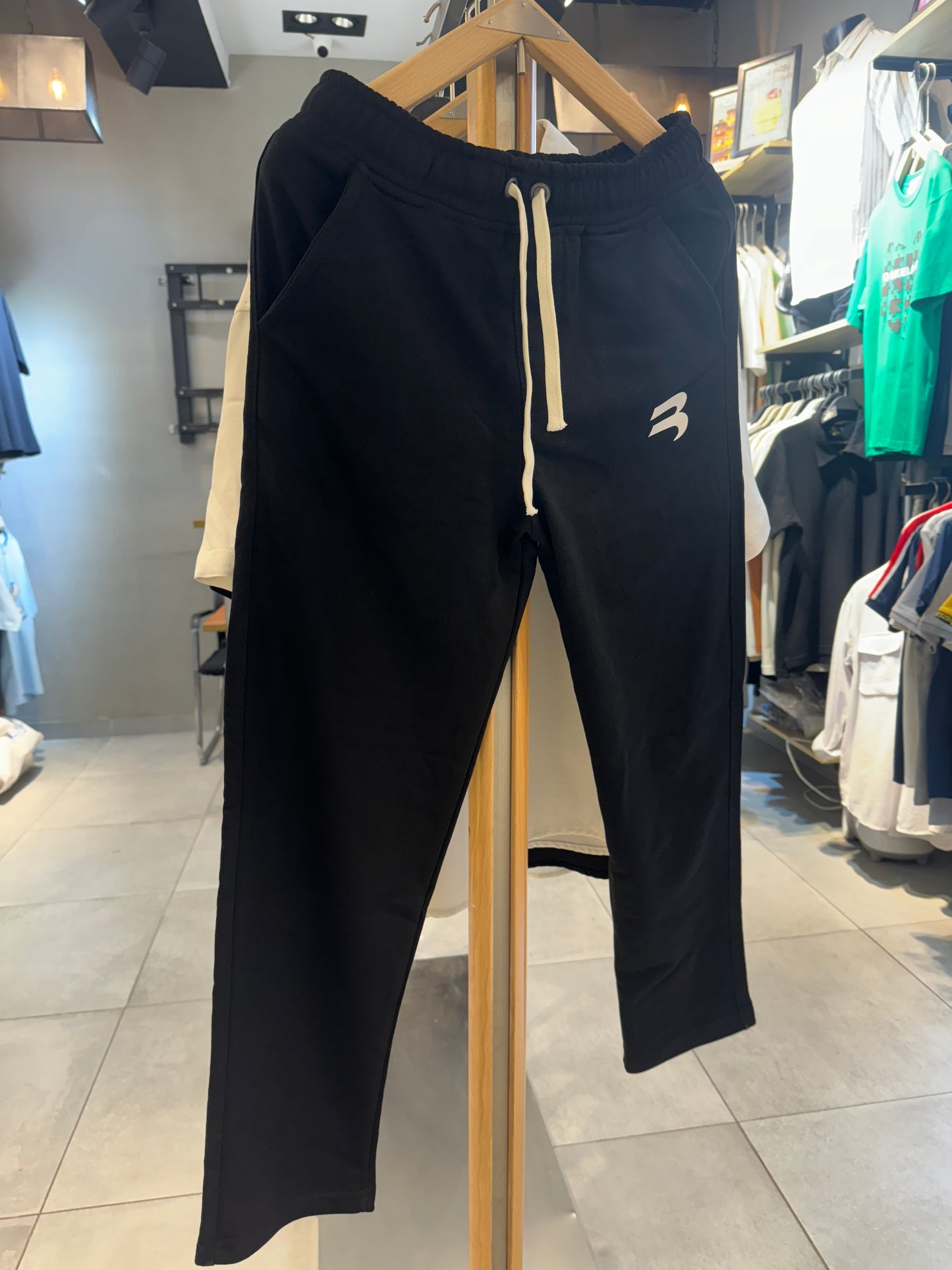 Black wide leg Pants with Minimal Logo & Drawstring Waist