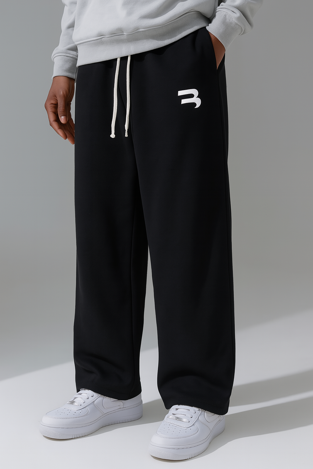 Black wide leg Pants with Minimal Logo & Drawstring Waist