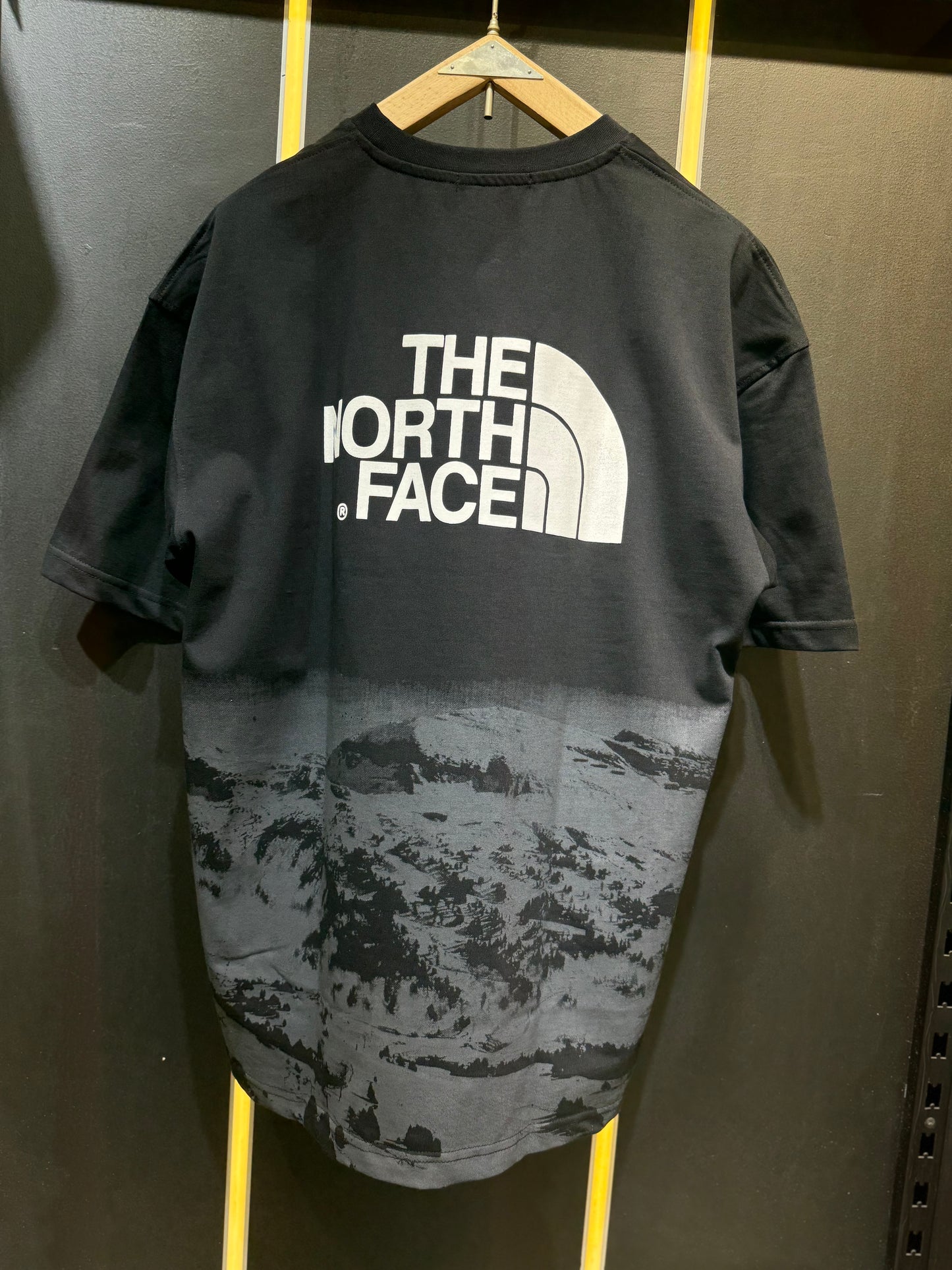 The North Face Black Graphic T-Shirt – Drip Logo Front & Mountain Print Back