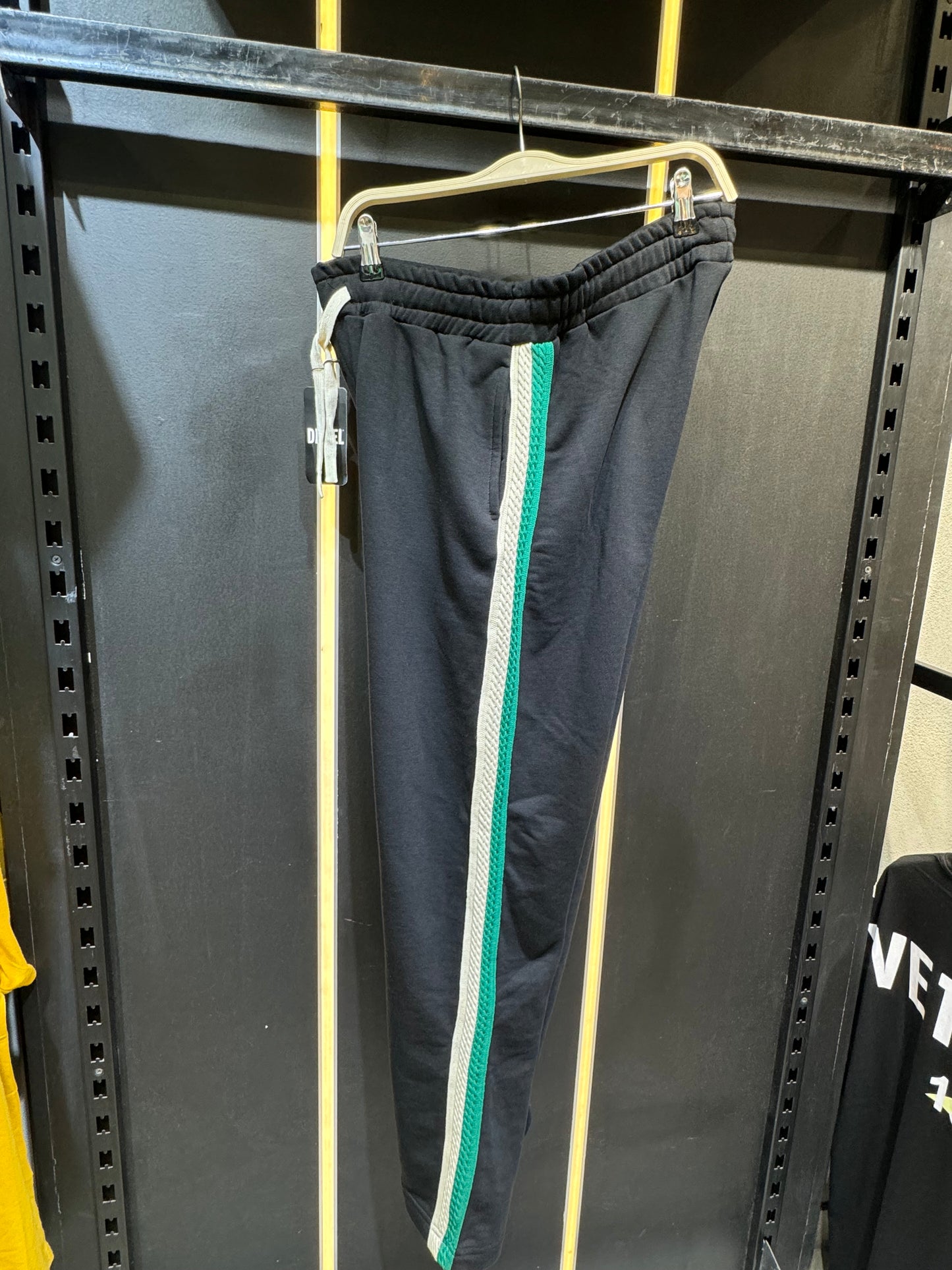 Men’s Wide-Leg Track Pants with Green & White Side Stripes
