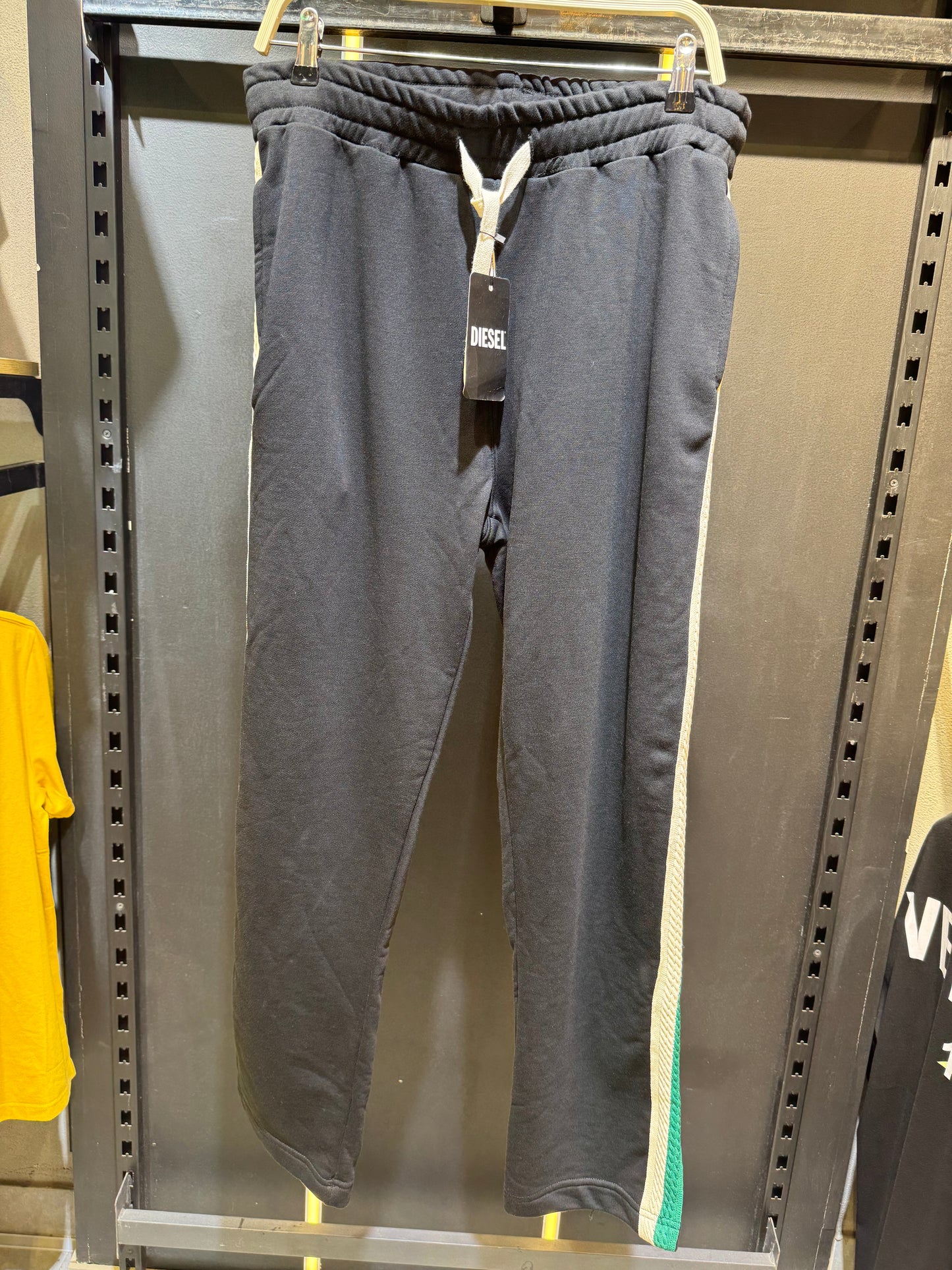 Men’s Wide-Leg Track Pants with Green & White Side Stripes