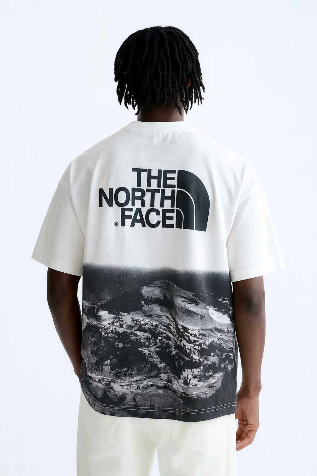 The North Face Black Graphic T-Shirt – Drip Logo Front & Mountain Print Back