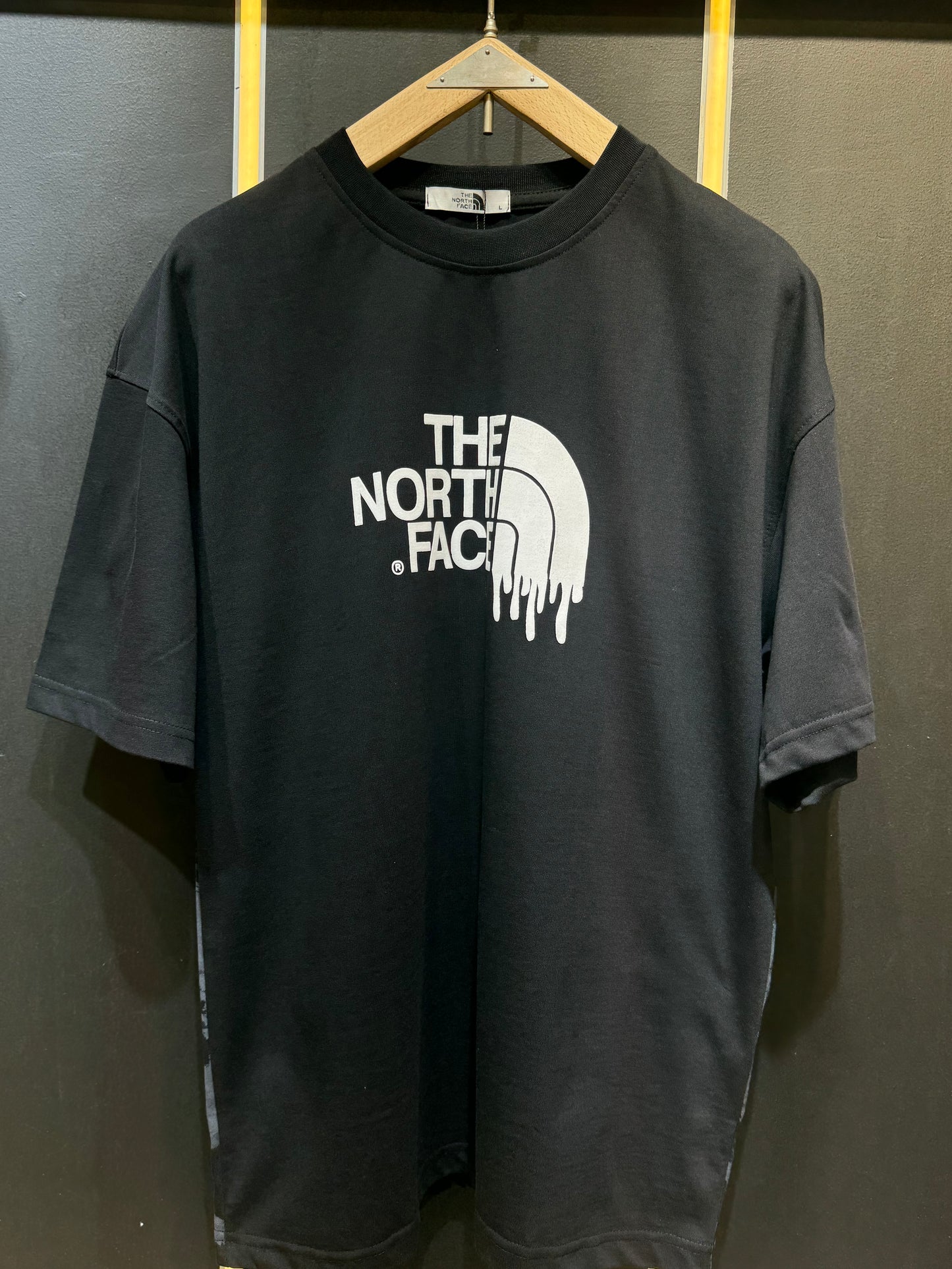 The North Face Black Graphic T-Shirt – Drip Logo Front & Mountain Print Back