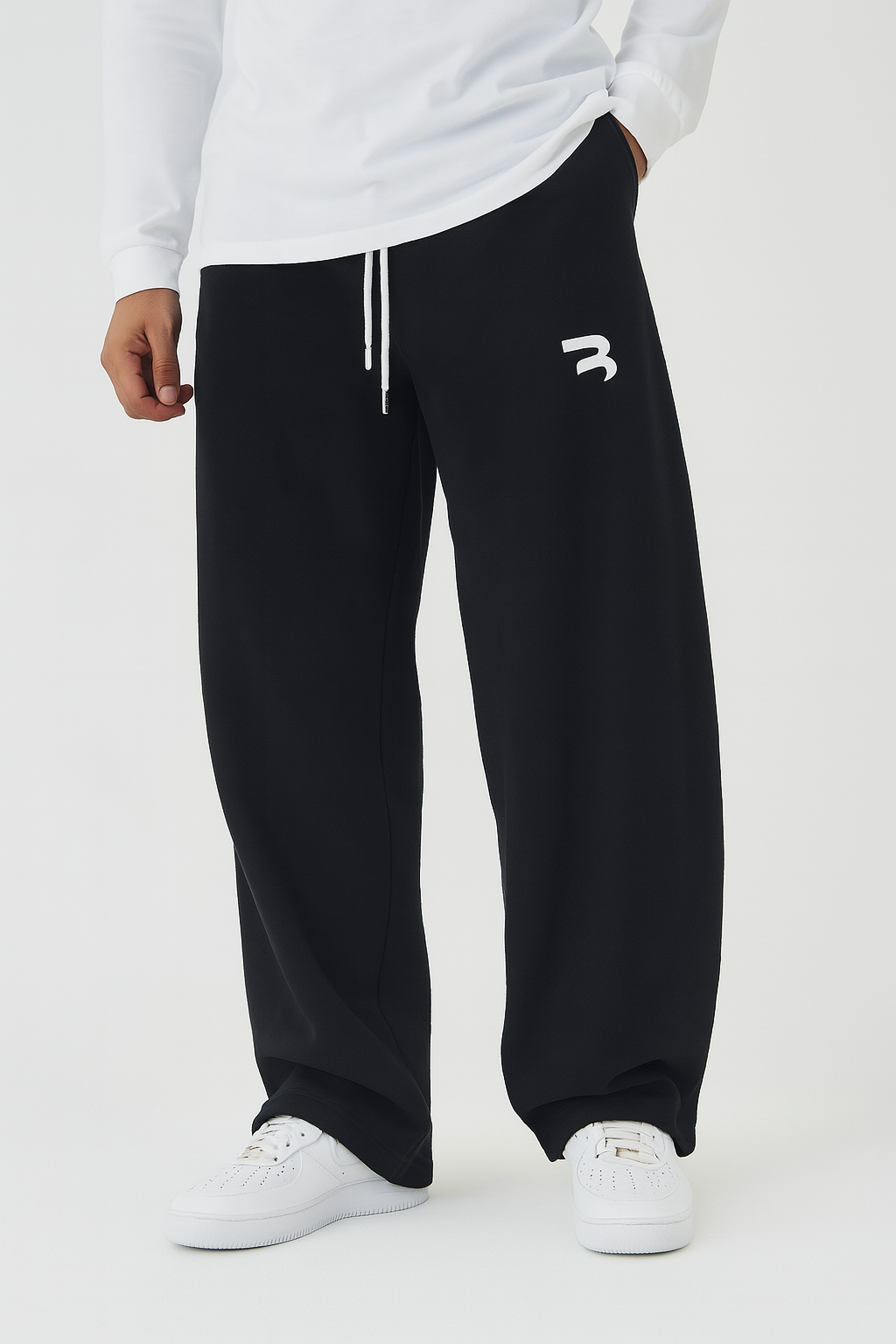 Black wide leg Pants with Minimal Logo & Drawstring Waist
