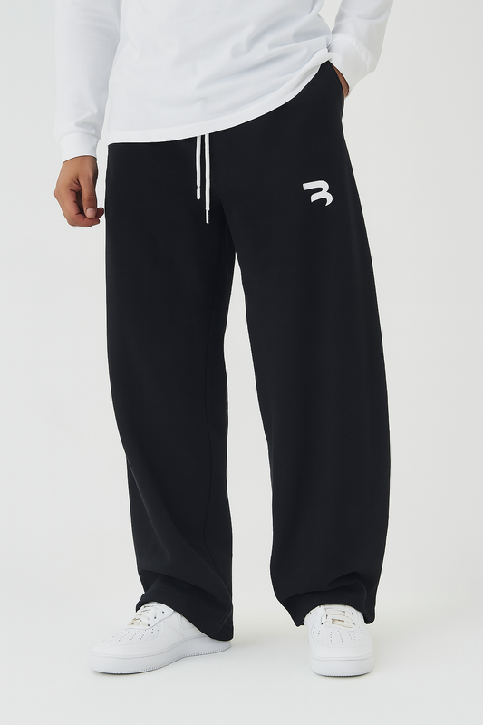 Black wide leg Pants with Minimal Logo & Drawstring Waist