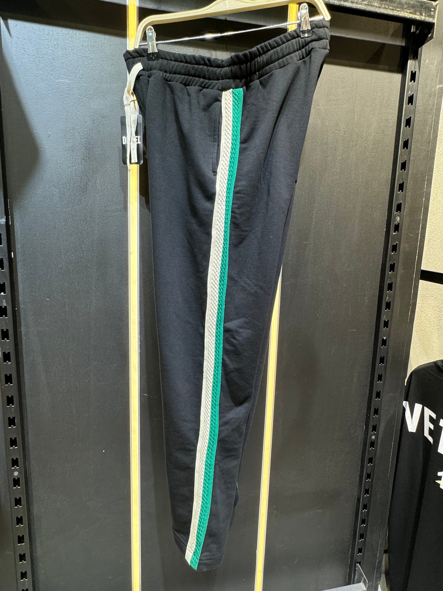 Men’s Wide-Leg Track Pants with Green & White Side Stripes